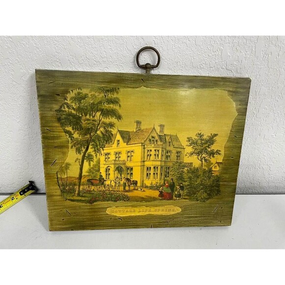 VTG Wood Picture Cottage Life Spring Currier Ives Hanging Wall Art Screen Print - Picture 1 of 5